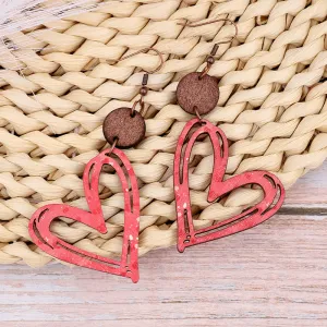 Wholesale Valentine's Day Fashion Hollow Heart Wood Slice Women's Earrings
