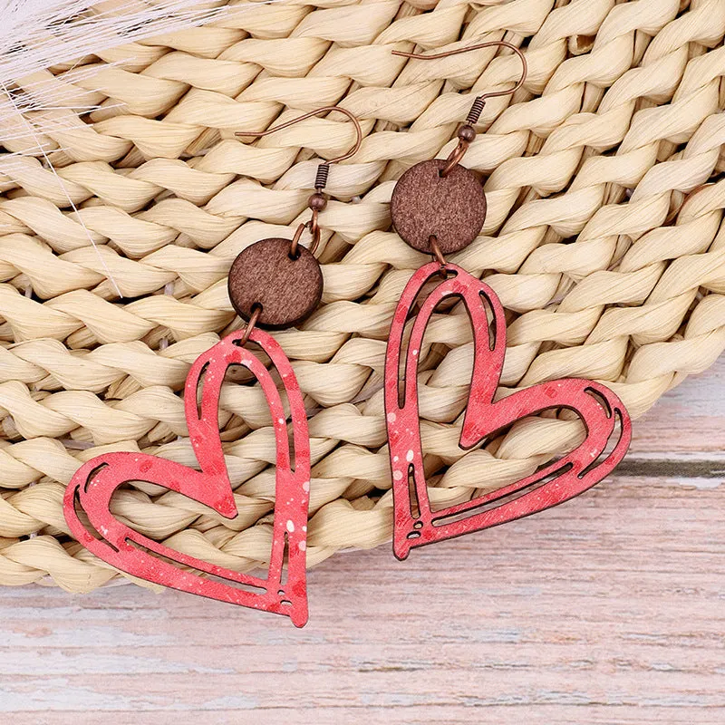 Wholesale Valentine's Day Fashion Hollow Heart Wood Slice Women's Earrings