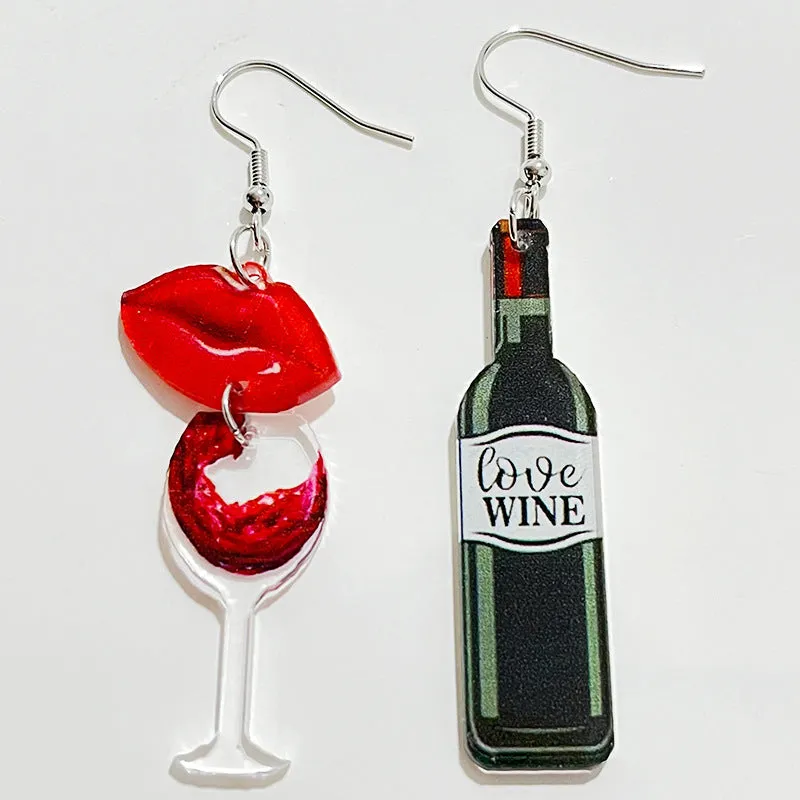Wholesale Valentine's Day Fun Lips Wine Bottle High Heels Earrings