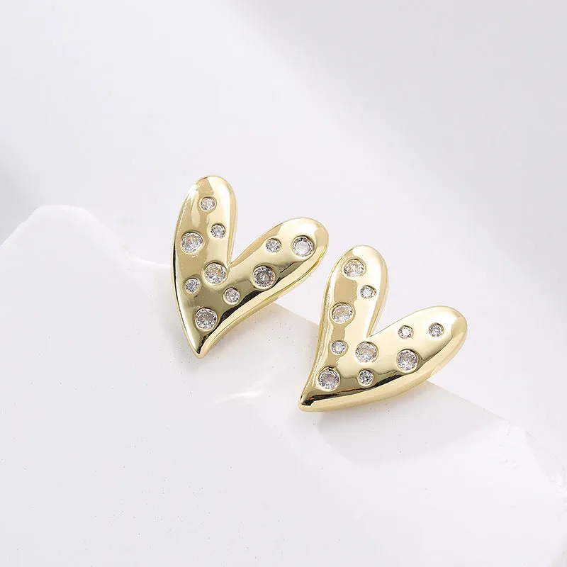 Wholesale Valentine's Day gift copper plated gold inlaid zircon love earrings heart-shaped earrings jewelry