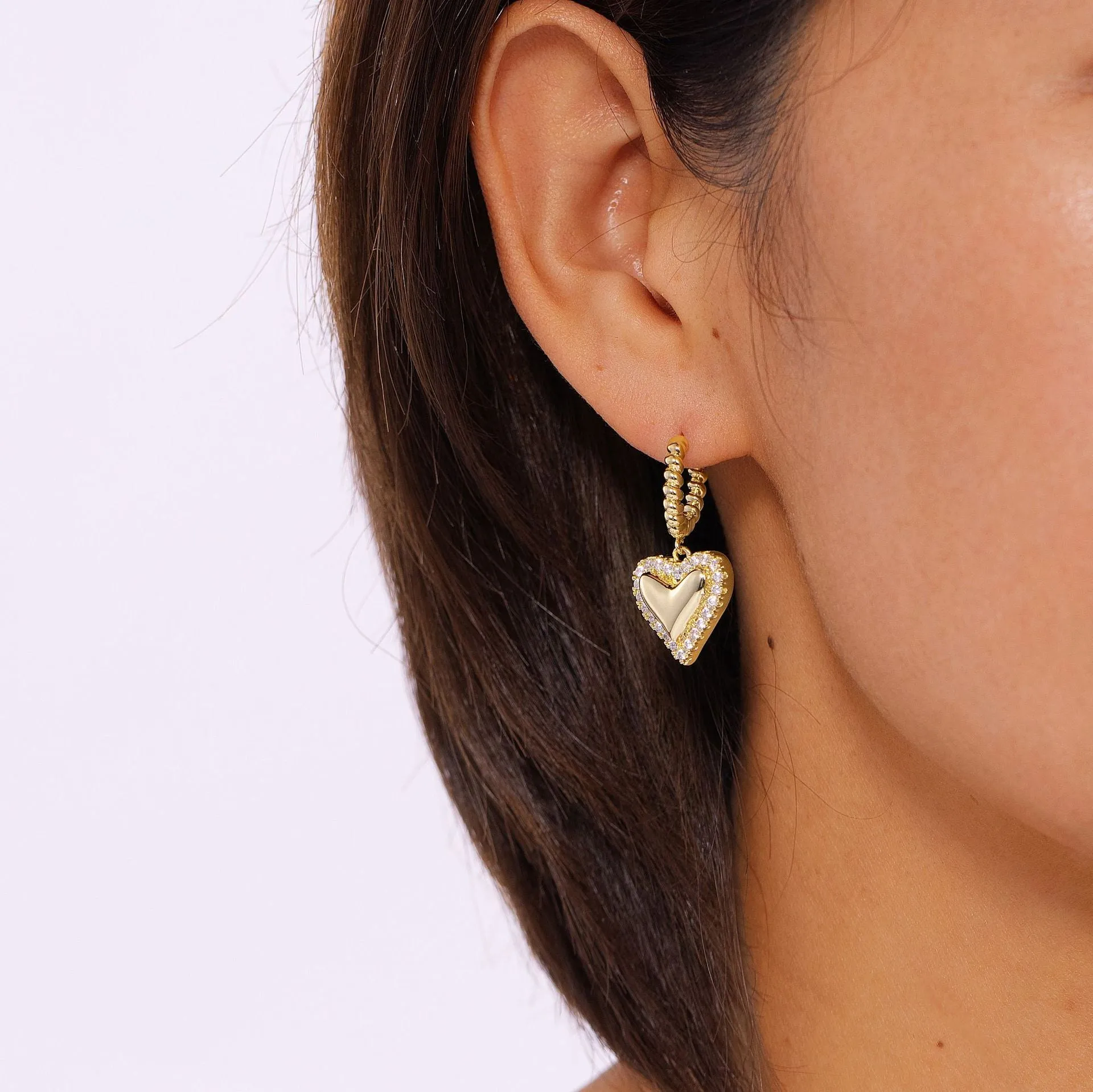 Wholesale Valentine's Day gift copper plated gold inlaid zircon love earrings heart-shaped earrings jewelry