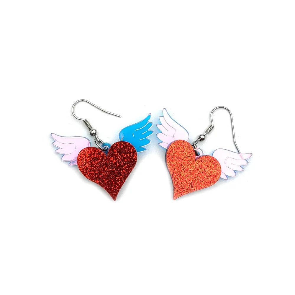 Wholesale Valentine's Day jewelry colorful angel wings red love acrylic earrings