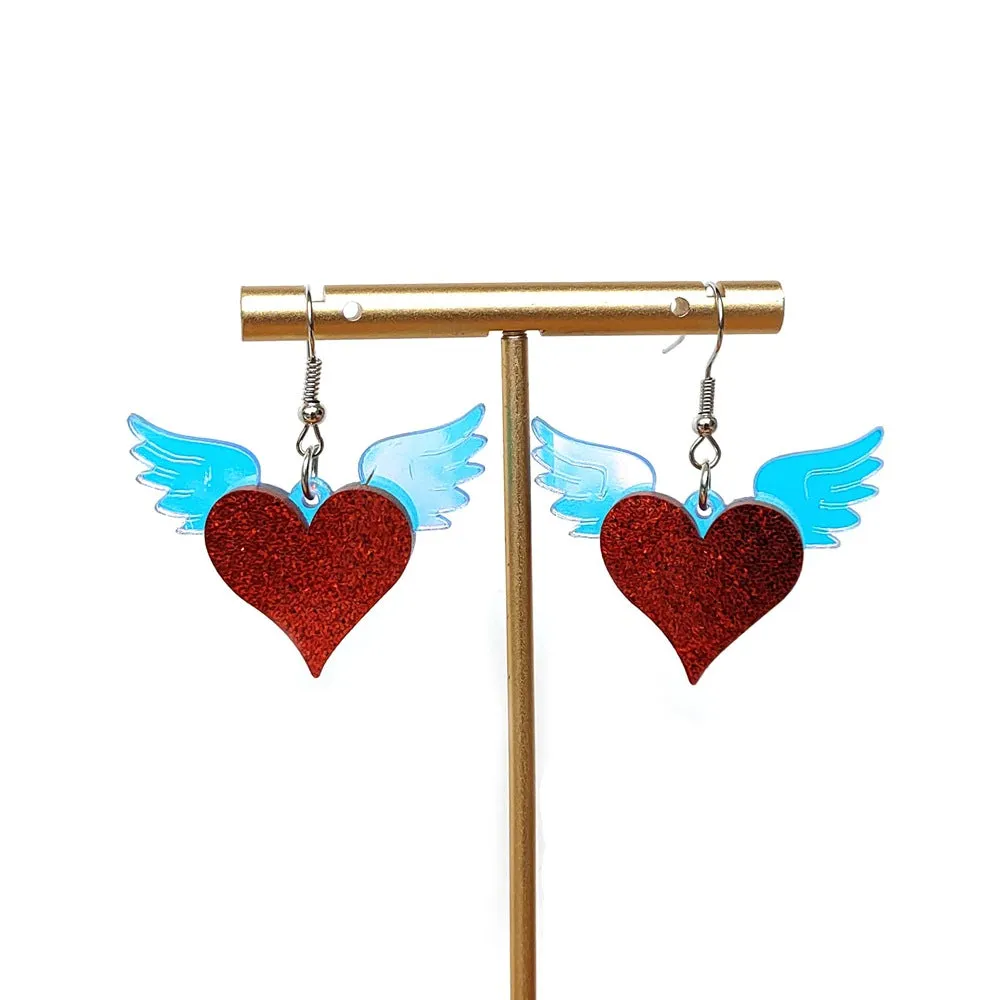 Wholesale Valentine's Day jewelry colorful angel wings red love acrylic earrings