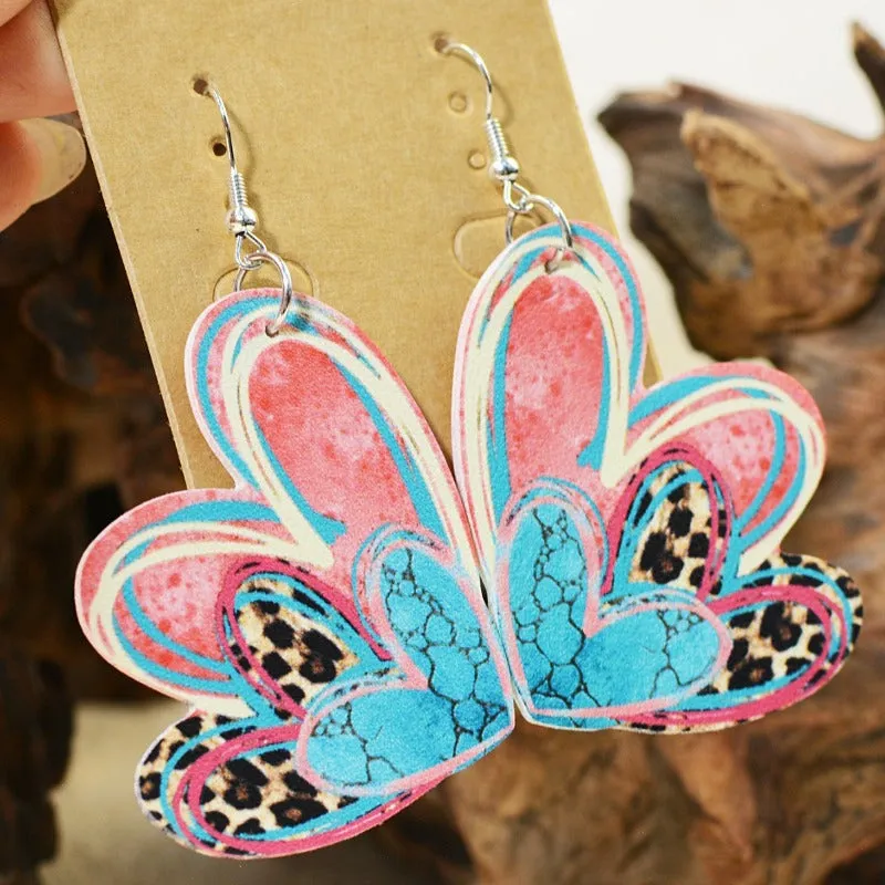 Wholesale Valentine's Day Leather Double-sided Printing Soft Material Graffiti Hand-painted Earrings