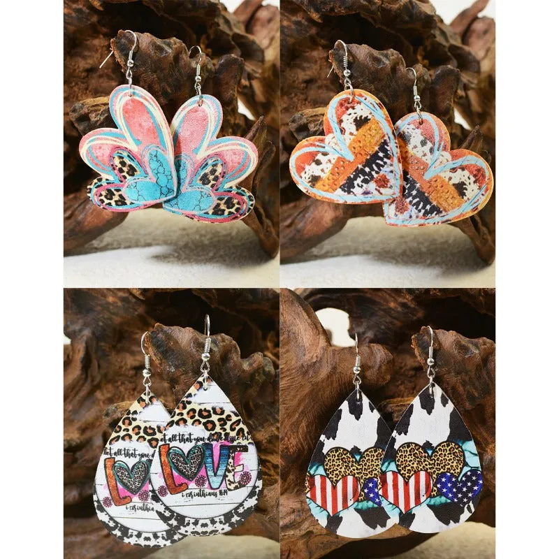 Wholesale Valentine's Day Leather Double-sided Printing Soft Material Graffiti Hand-painted Earrings