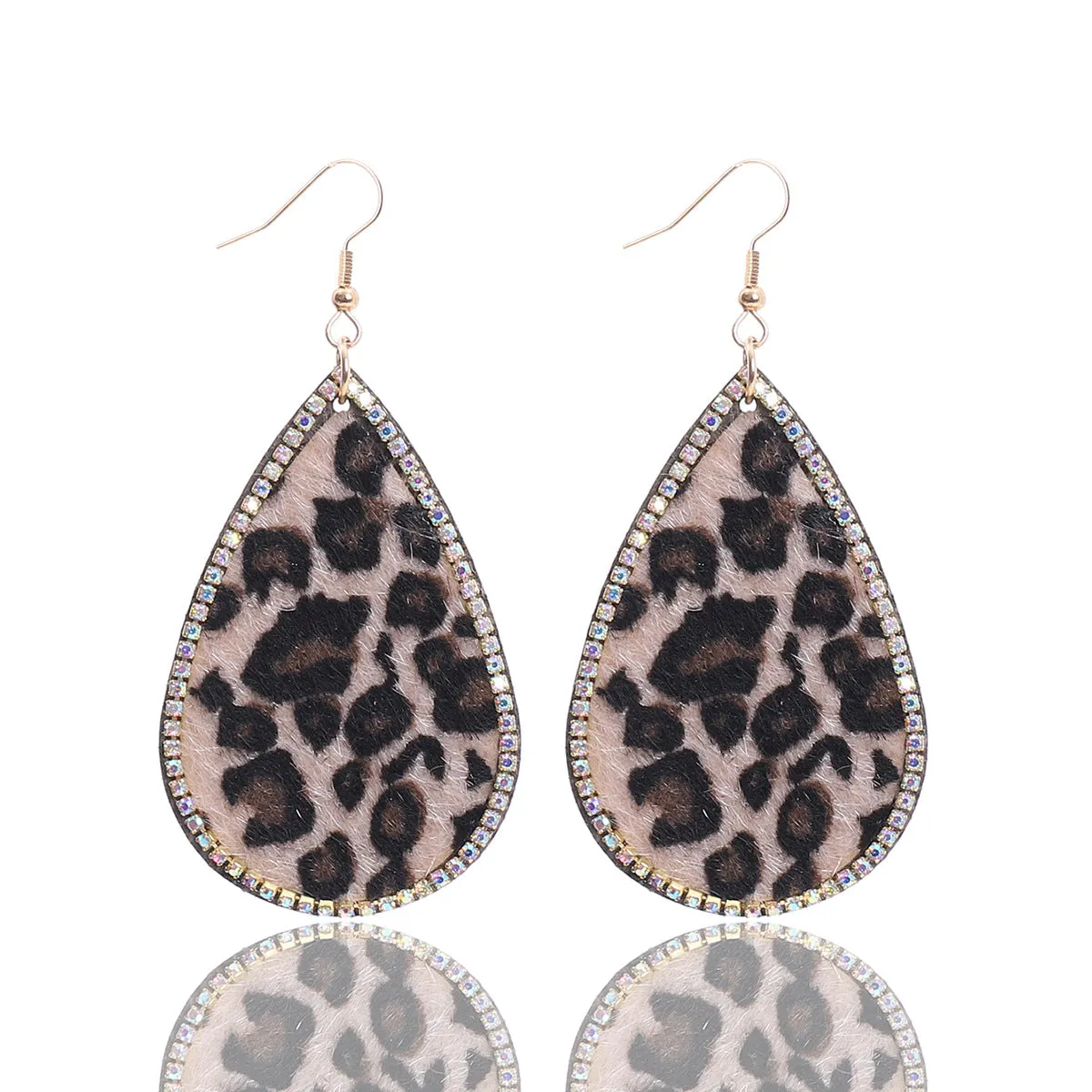 Wholesale Valentine's Day Leather Leopard Print Rhinestone Embellished Romantic Love Water Drop Pu Earrings