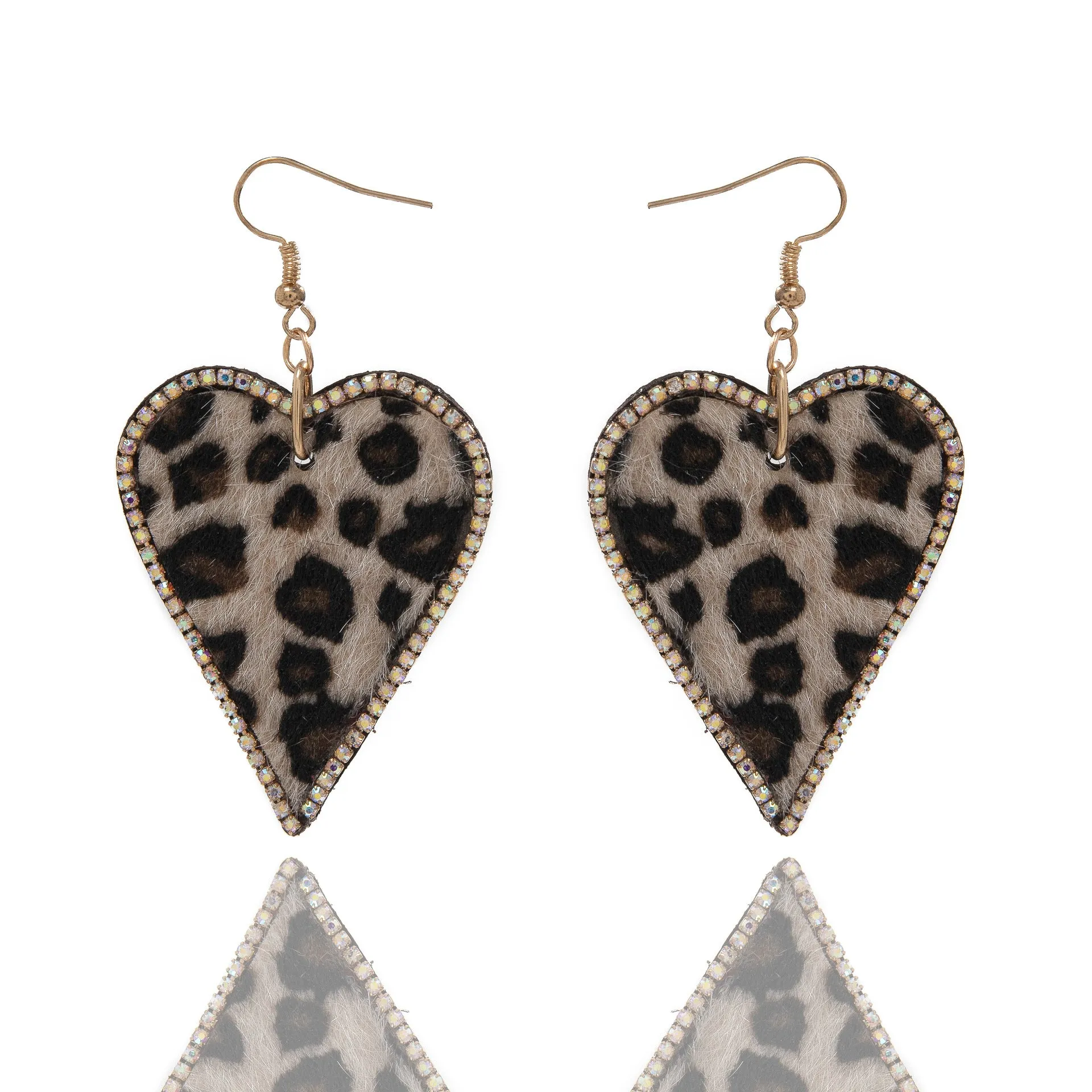 Wholesale Valentine's Day Leather Leopard Print Rhinestone Embellished Romantic Love Water Drop Pu Earrings