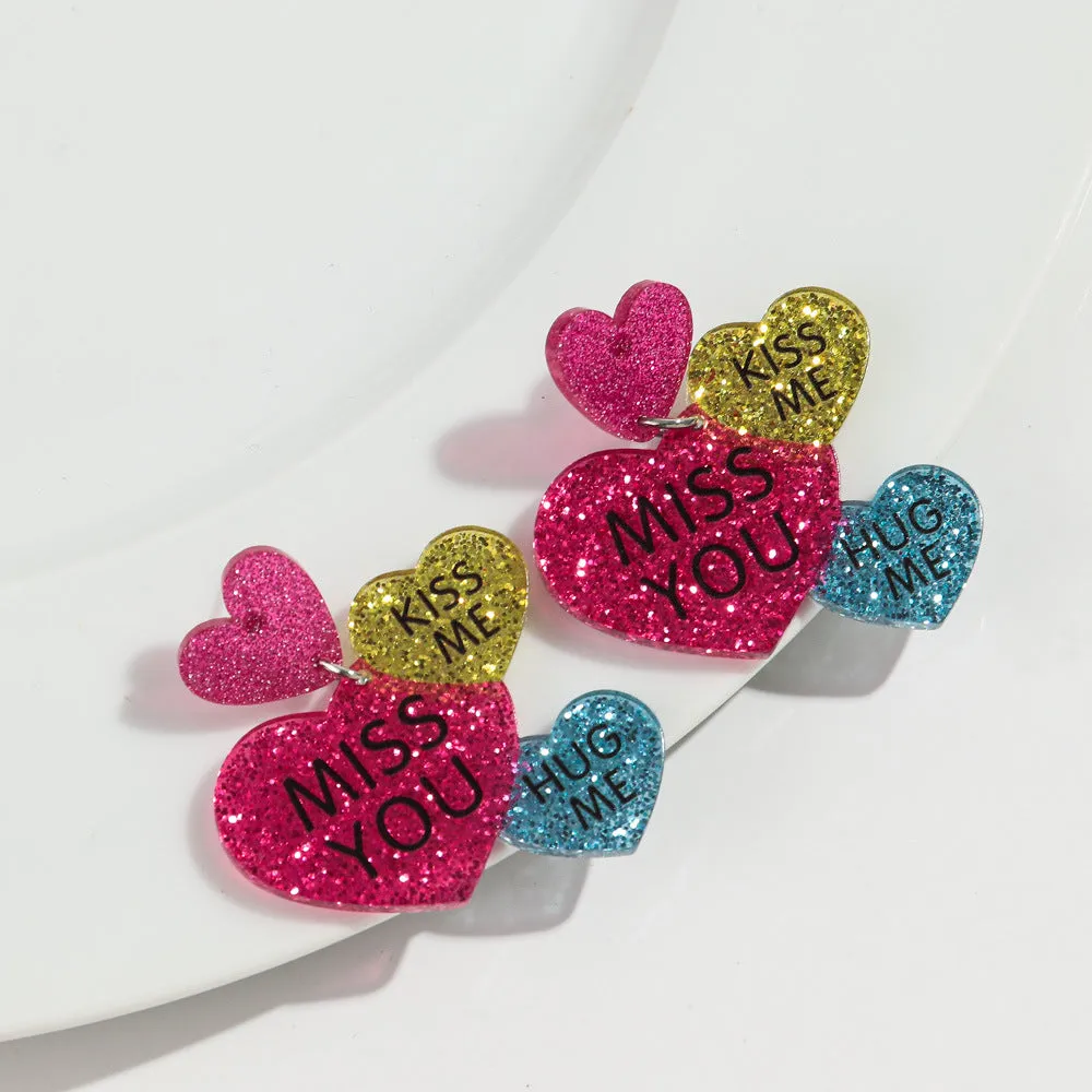 Wholesale Valentine's Day Letter Pendant High-grade Earrings Peach Heart Love Festival Sweet Wind Glitter Yak