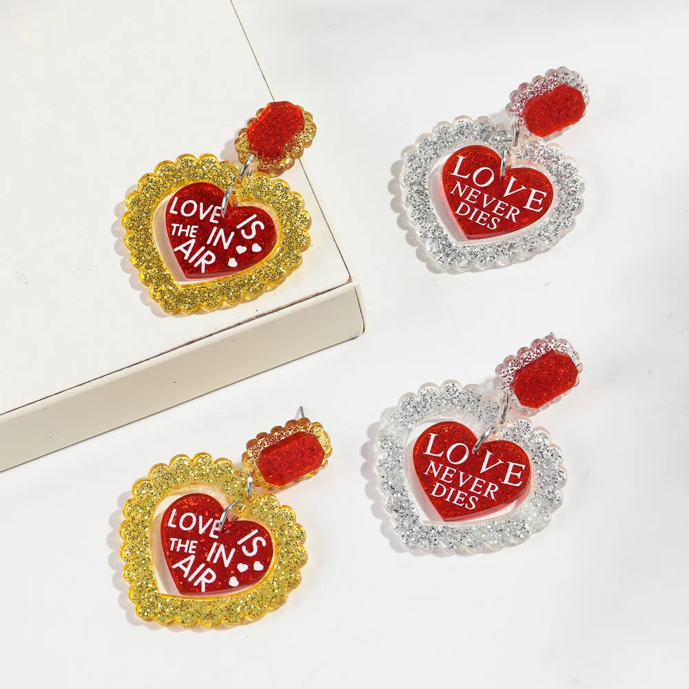 Wholesale Valentine's Day Letter Pendant High-grade Earrings Peach Heart Love Festival Sweet Wind Glitter Yak