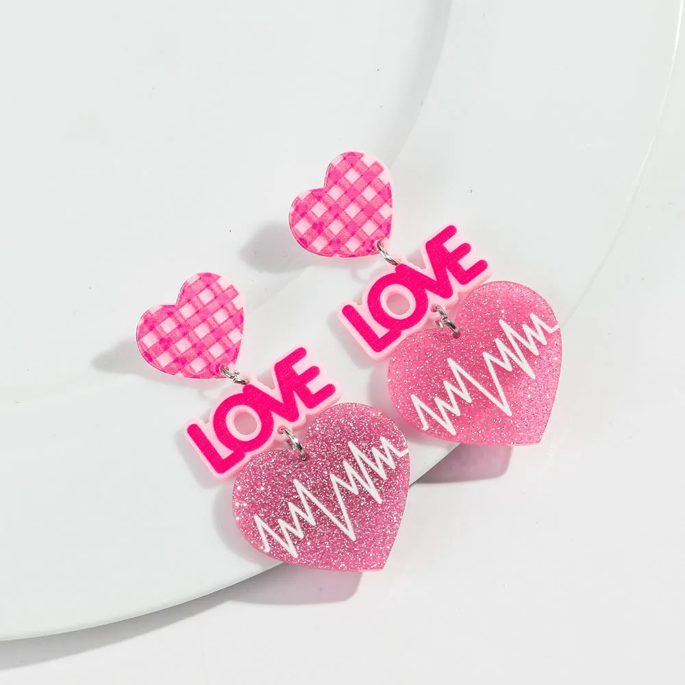 Wholesale Valentine's Day Letter Pendant High-grade Earrings Peach Heart Love Festival Sweet Wind Glitter Yak