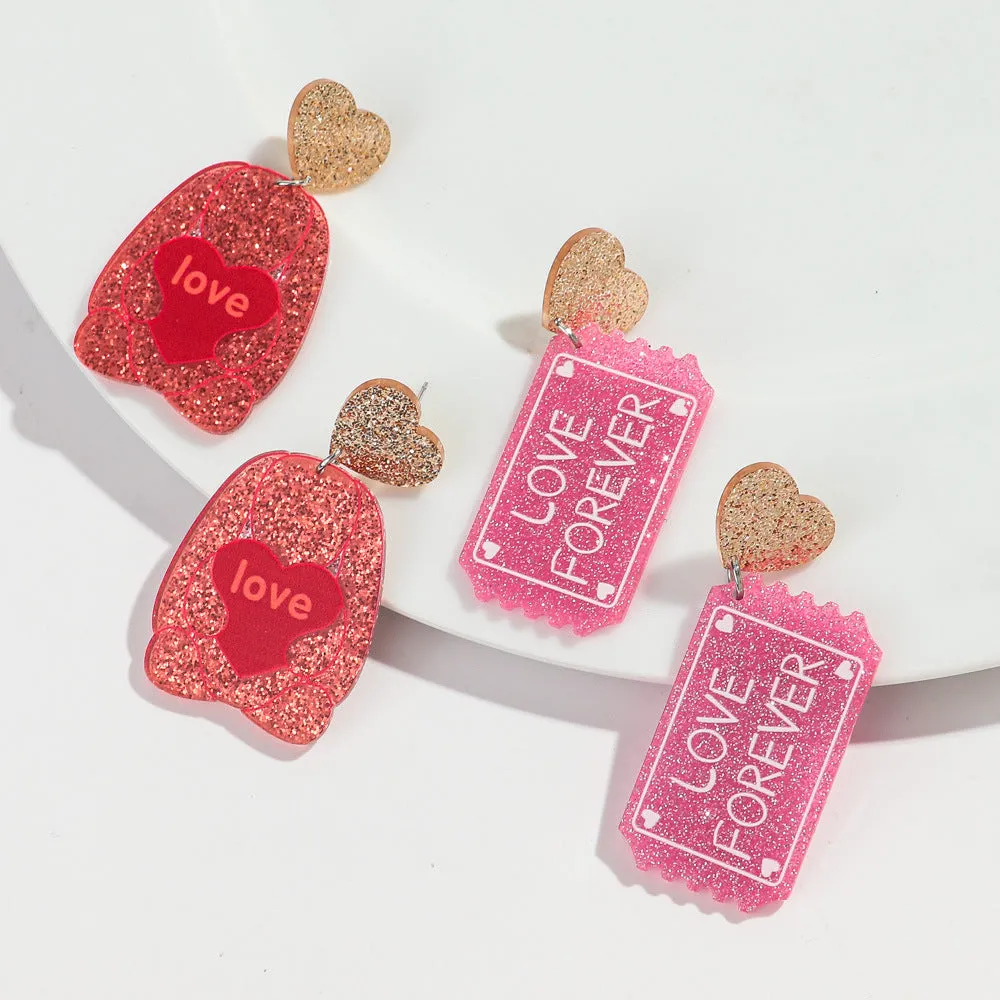 Wholesale Valentine's Day Letter Pendant High-grade Earrings Peach Heart Love Festival Sweet Wind Glitter Yak