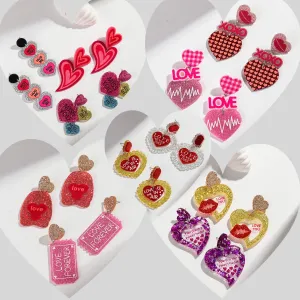 Wholesale Valentine's Day Letter Pendant High-grade Earrings Peach Heart Love Festival Sweet Wind Glitter Yak