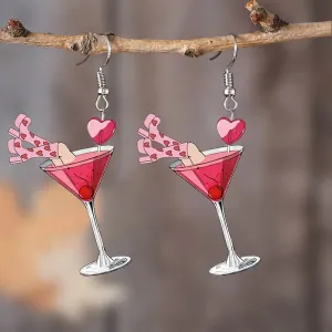 Wholesale Valentine's Day Limited Pink Heart Wine Glass Acrylic Party Creative Design Earrings