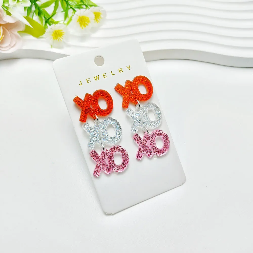 Wholesale Valentine's Day Love Acrylic Sheet Printed Bow Simple Personality Letter Earrings suit