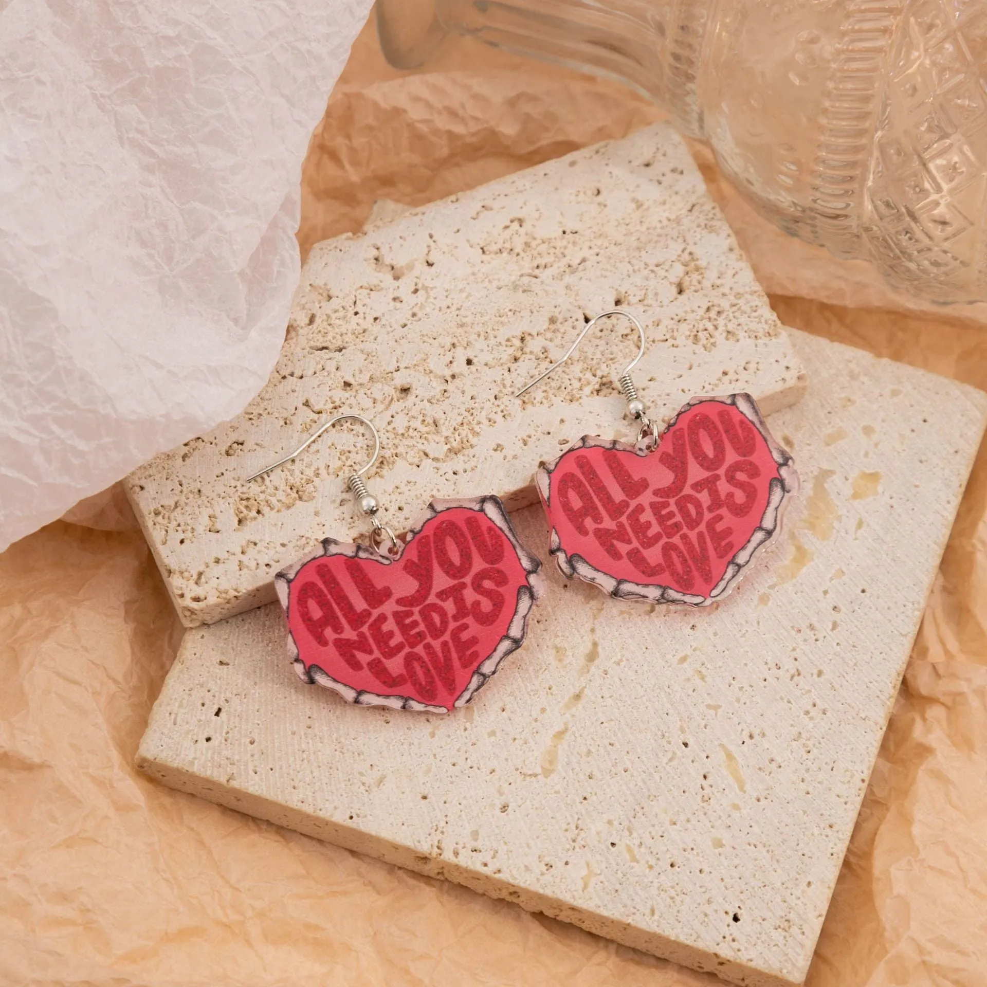 Wholesale Valentine's Day Love Dwarf Earrings Female Flamingo Love Semi-round Plaid Acrylic Earrings
