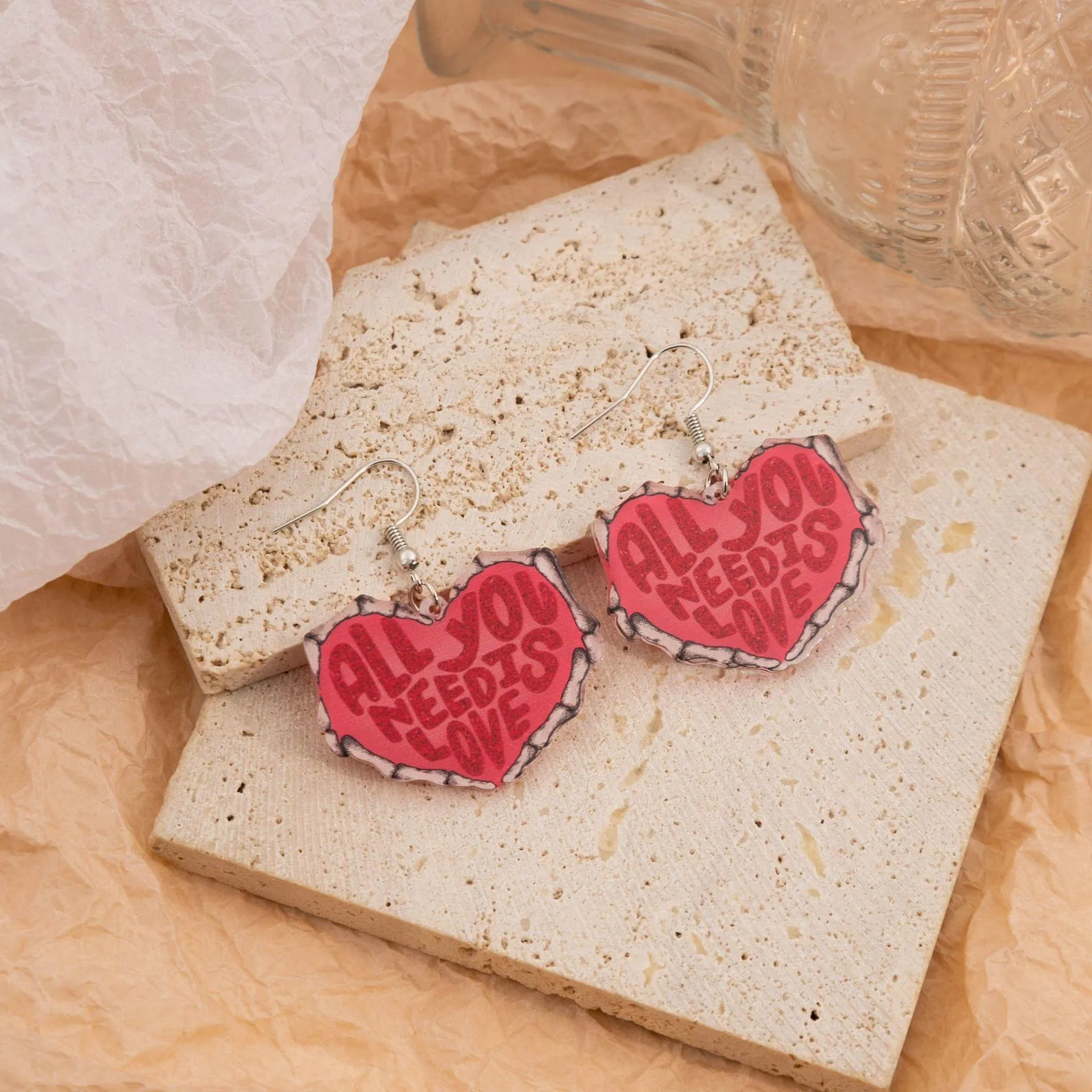 Wholesale Valentine's Day Love Dwarf Earrings Flamingo Love Semi-round Plaid Acrylic Earrings for Women