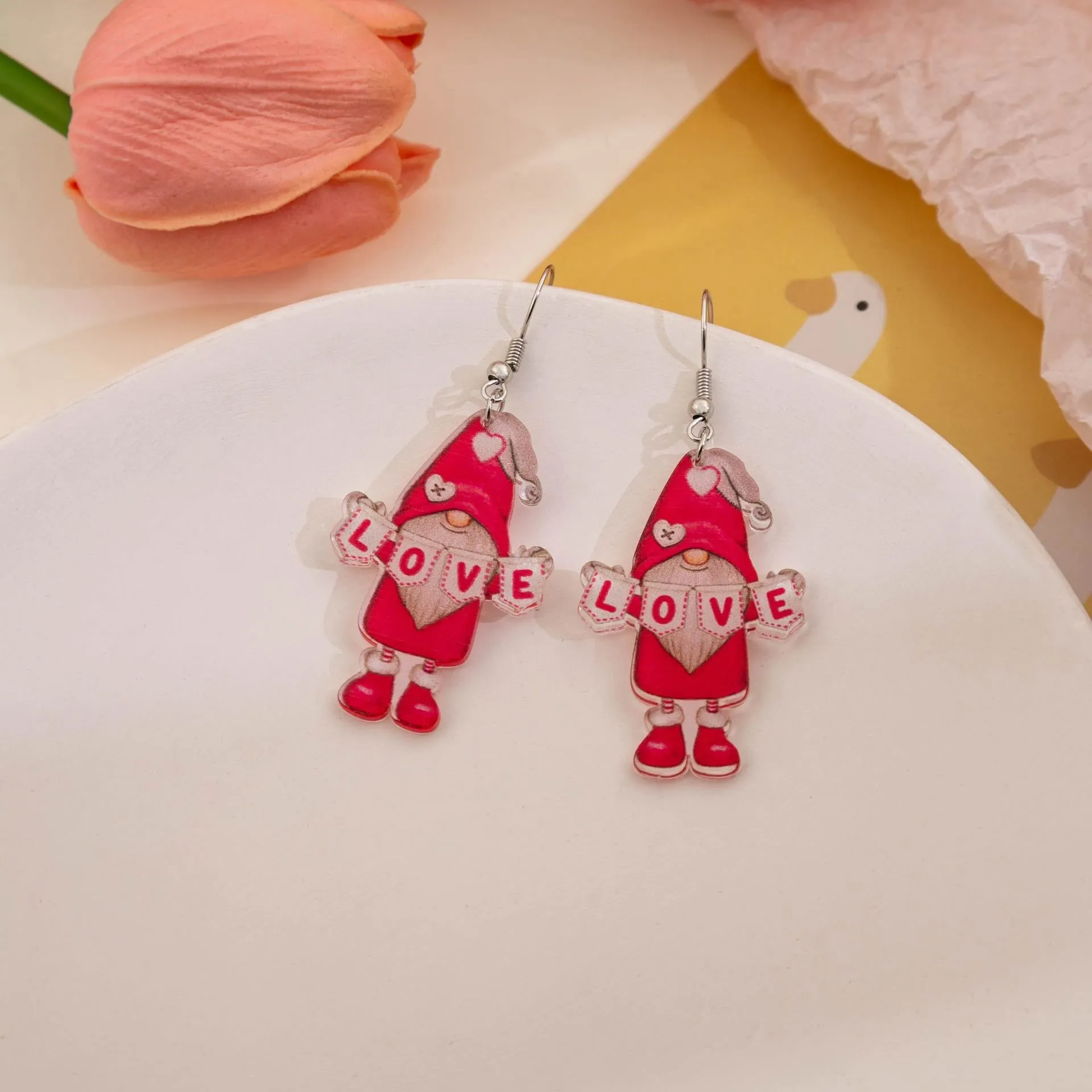 Wholesale Valentine's Day Love Dwarf Earrings Flamingo Love Semi-round Plaid Acrylic Earrings for Women
