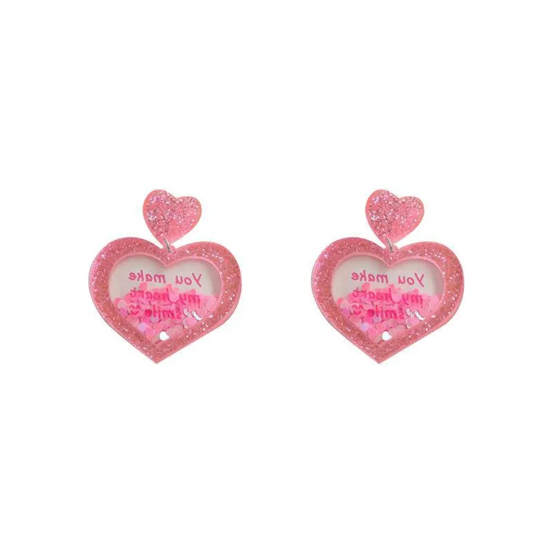 Wholesale Valentine's Day love earrings acrylic three-dimensional sequins quicksand peach heart earrings sweet personality fashion retro