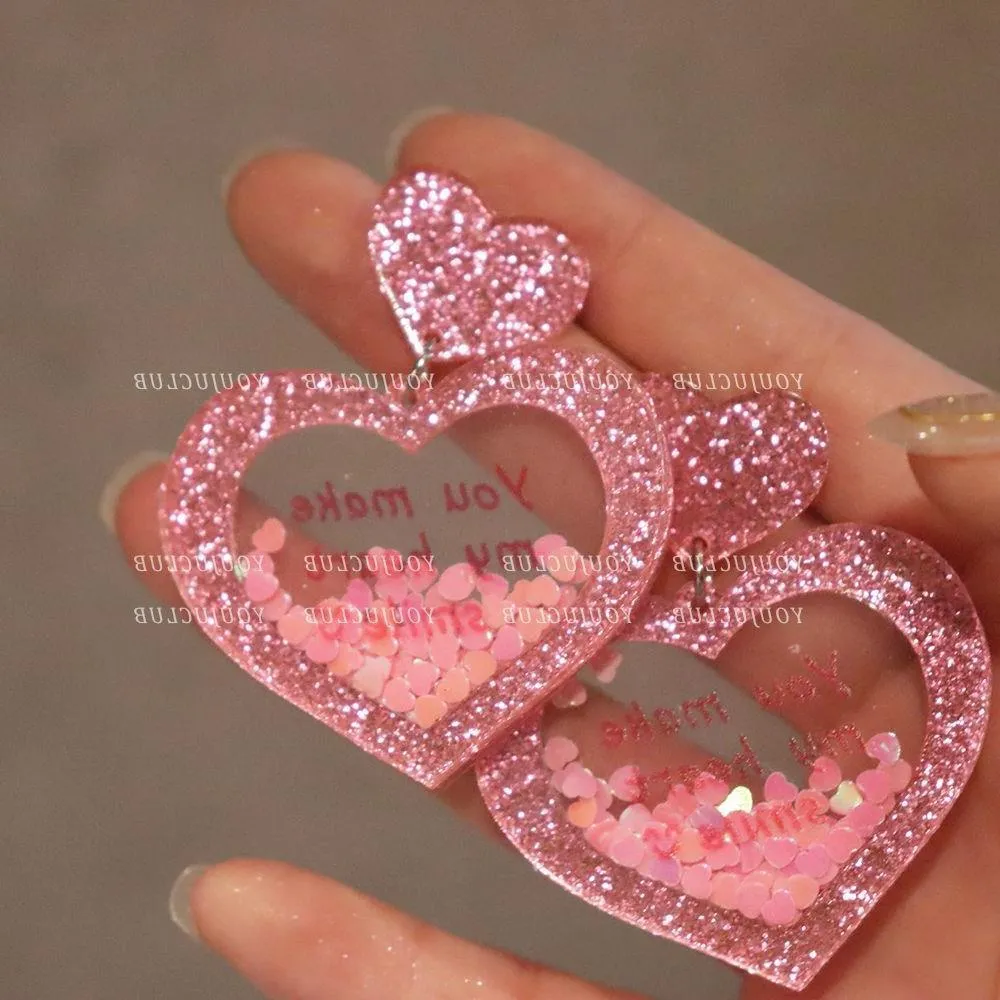 Wholesale Valentine's Day love earrings acrylic three-dimensional sequins quicksand peach heart earrings sweet personality fashion retro