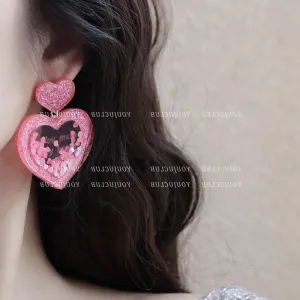 Wholesale Valentine's Day love earrings acrylic three-dimensional sequins quicksand peach heart earrings sweet personality fashion retro