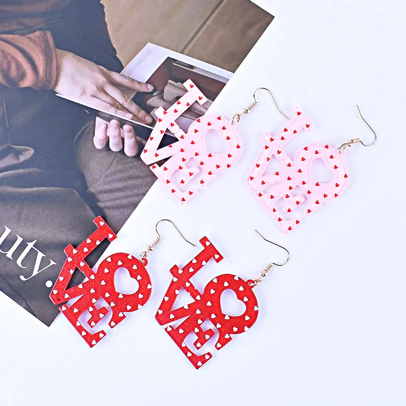 Wholesale Valentine's Day Love Letter Love Heart-shaped Red and Pink Earrings