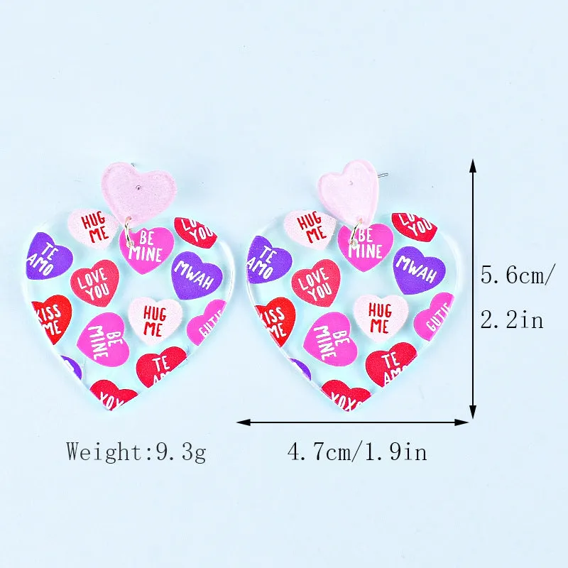 Wholesale Valentine's Day Love Letter Love Heart-shaped Red and Pink Earrings