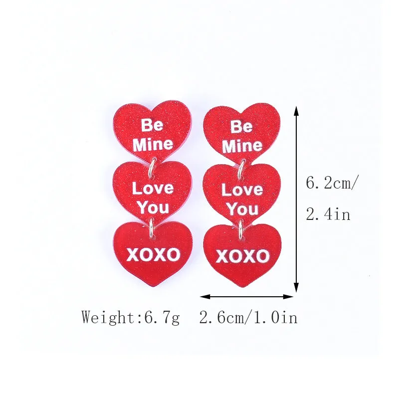 Wholesale Valentine's Day Love Letter Love Heart-shaped Red and Pink Earrings