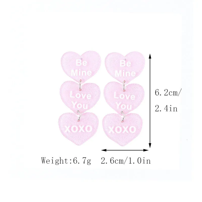 Wholesale Valentine's Day Love Letter Love Heart-shaped Red and Pink Earrings