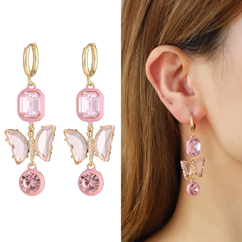 Wholesale Valentine's Day love peach two-piece earrings Women's European and American fashion semi-precious stone drop oil earrings