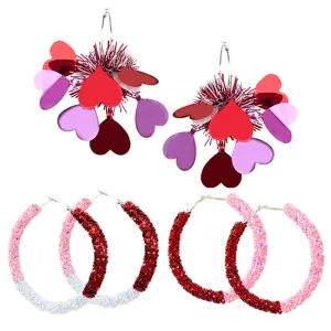 Wholesale Valentine's Day Love Sequin Party Glitter Pink and Pink Color Exaggerated Earrings