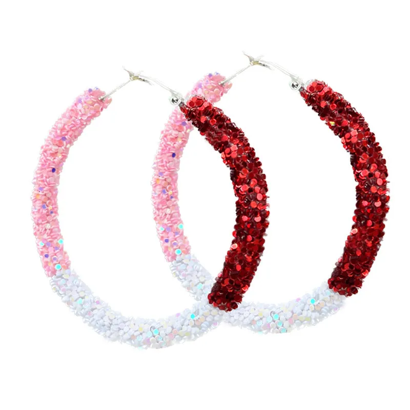 Wholesale Valentine's Day Love Sequin Party Glitter Pink and Pink Color Exaggerated Earrings