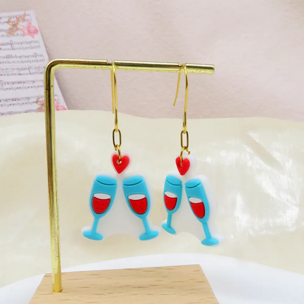 Wholesale Valentine's Day Series PVC Soft Rubber Drop Glass Love Pendant Earrings Cute Cartoon Stainless Steel Earrings