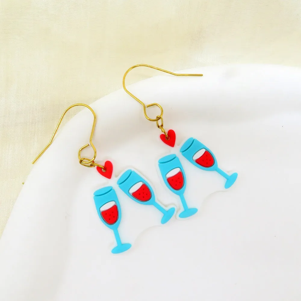 Wholesale Valentine's Day Series PVC Soft Rubber Drop Glass Love Pendant Earrings Cute Cartoon Stainless Steel Earrings