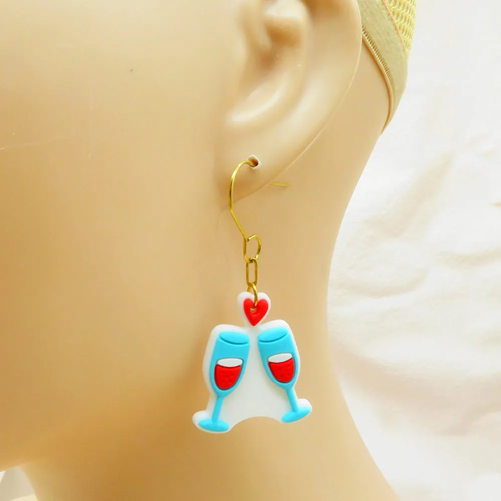 Wholesale Valentine's Day Series PVC Soft Rubber Drop Glass Love Pendant Earrings Cute Cartoon Stainless Steel Earrings