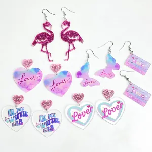 Wholesale Valentine's Day Sparkling Pink Butterfly Love Acrylic Earrings