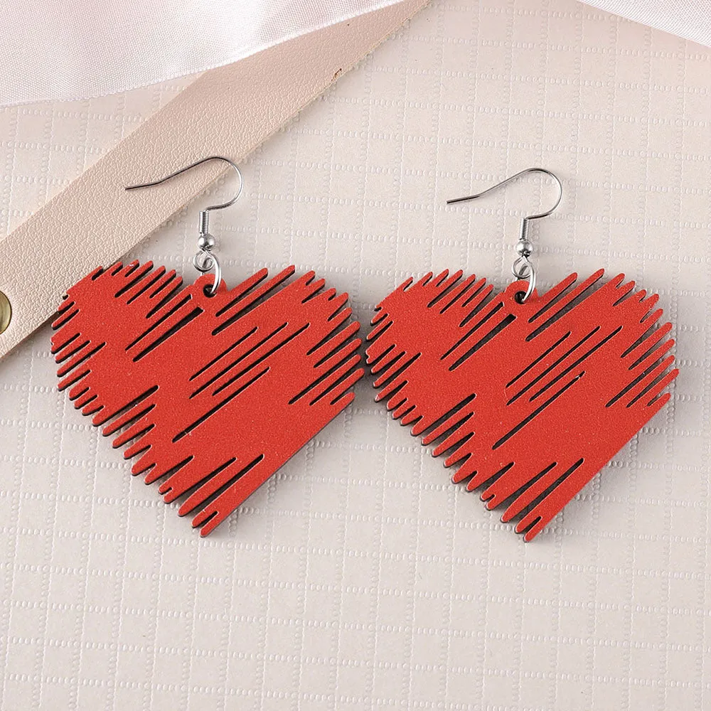 Wholesale Valentine's Day Sunflower Bow Red Love Pendant Wooden Double-sided Valentine's Day Earrings