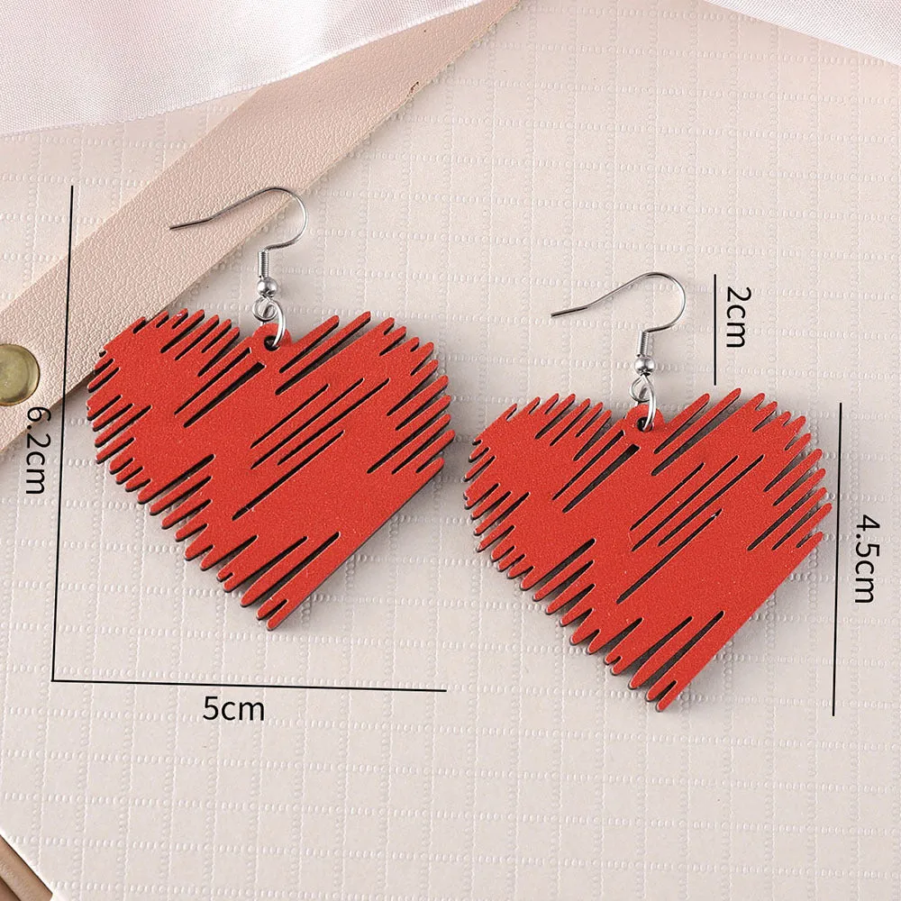 Wholesale Valentine's Day Sunflower Bow Red Love Pendant Wooden Double-sided Valentine's Day Earrings