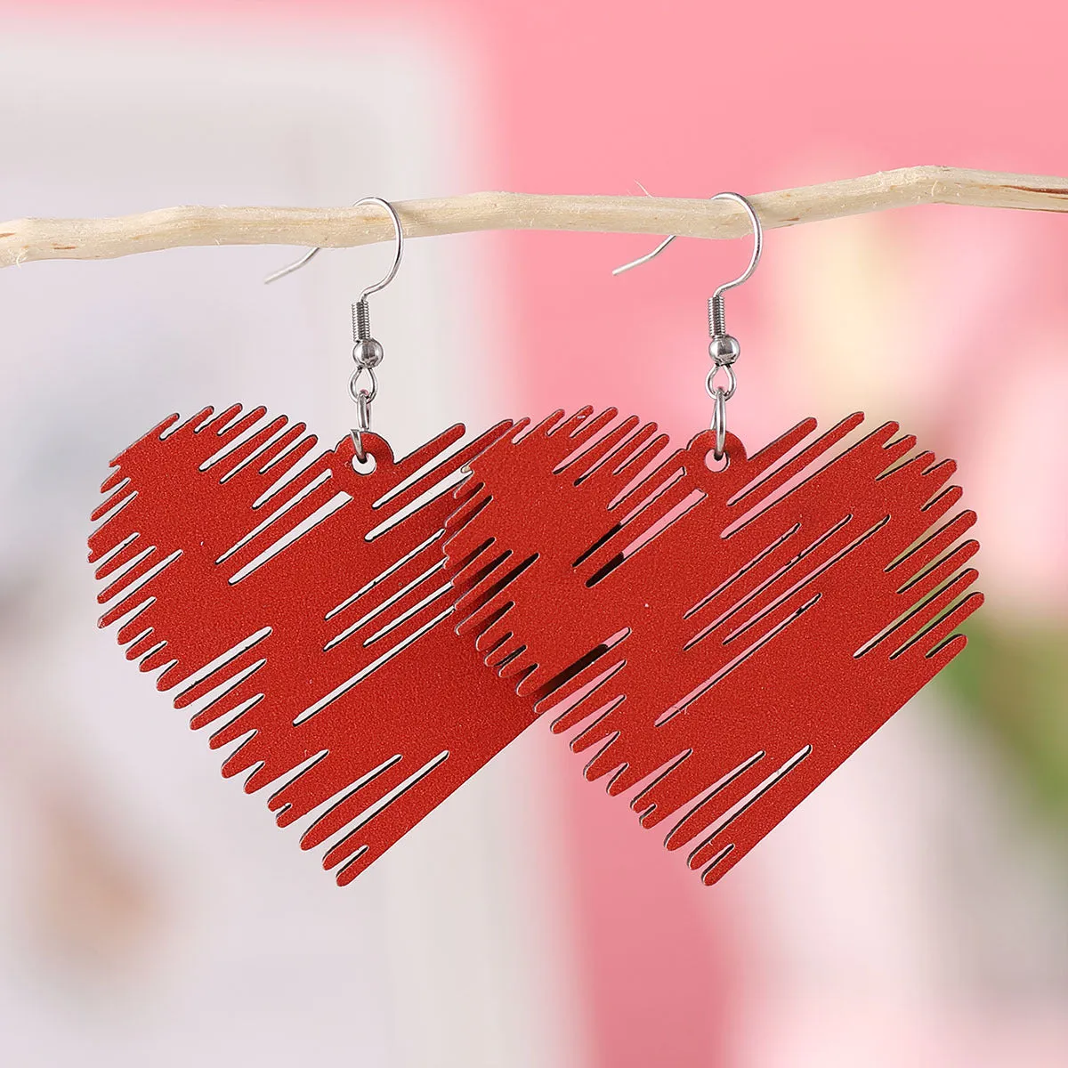 Wholesale Valentine's Day Sunflower Bow Red Love Pendant Wooden Double-sided Valentine's Day Earrings