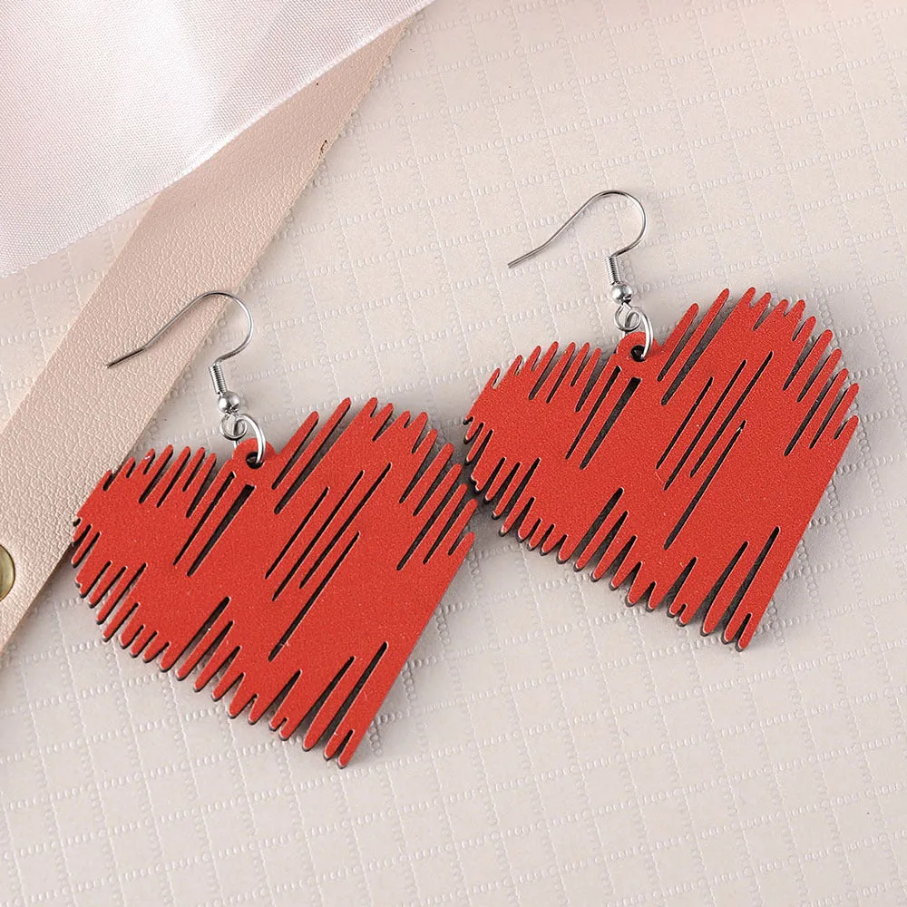 Wholesale Valentine's Day Sunflower Bow Red Love Pendant Wooden Double-sided Valentine's Day Earrings