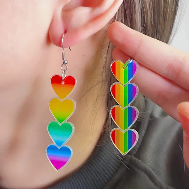 Wholesale Valentine's Day Vertical Rainbow Heart Acrylic Simple Personality Earrings