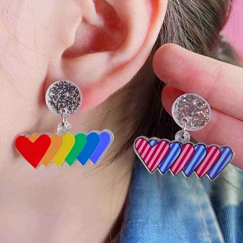 Wholesale Valentine's Day Vertical Rainbow Heart Acrylic Simple Personality Earrings