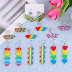 Wholesale Valentine's Day Vertical Rainbow Heart Acrylic Simple Personality Earrings