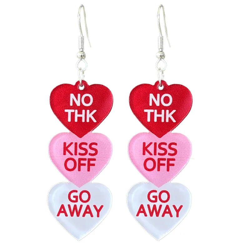 Wholesale Valentine's Day Word Candy Multicolor Heart Acrylic Denim Love Earrings