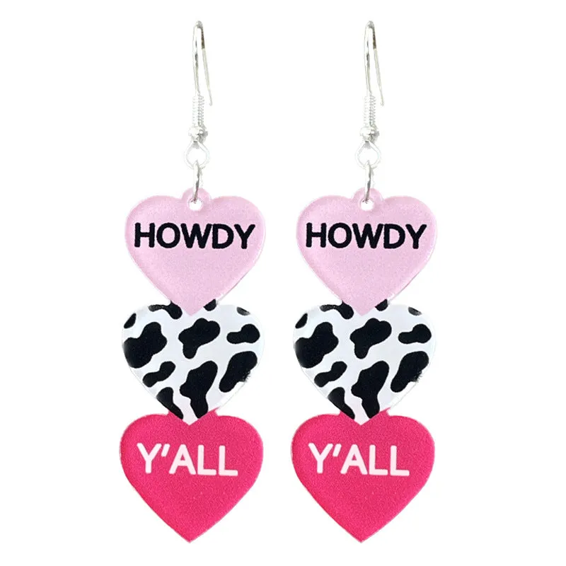 Wholesale Valentine's Day Word Candy Multicolor Heart Acrylic Denim Love Earrings