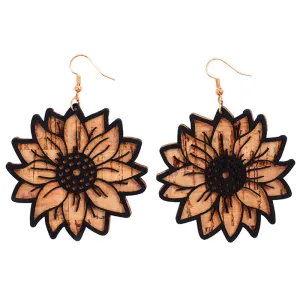 Wholesale Vintage Distressed Earrings Textured Cork Leather Western Bull Head Sunflower Leaves Butterfly Wings Earrings