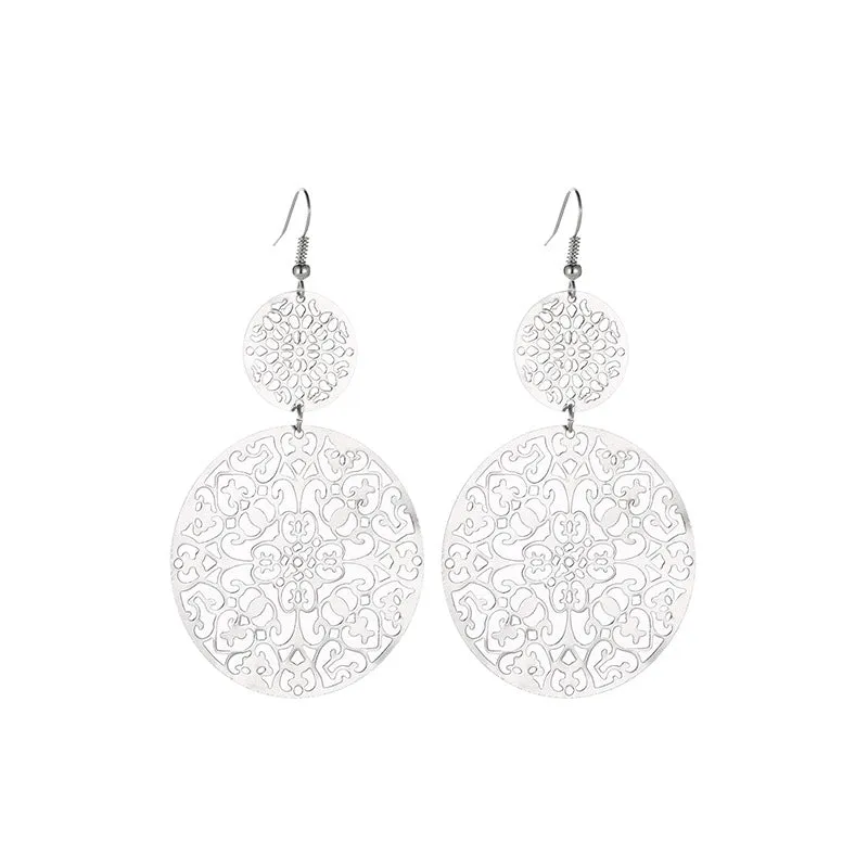 Wholesale Vintage Hollow Disc Frosted Palace Ethnic Style Carved Earrings