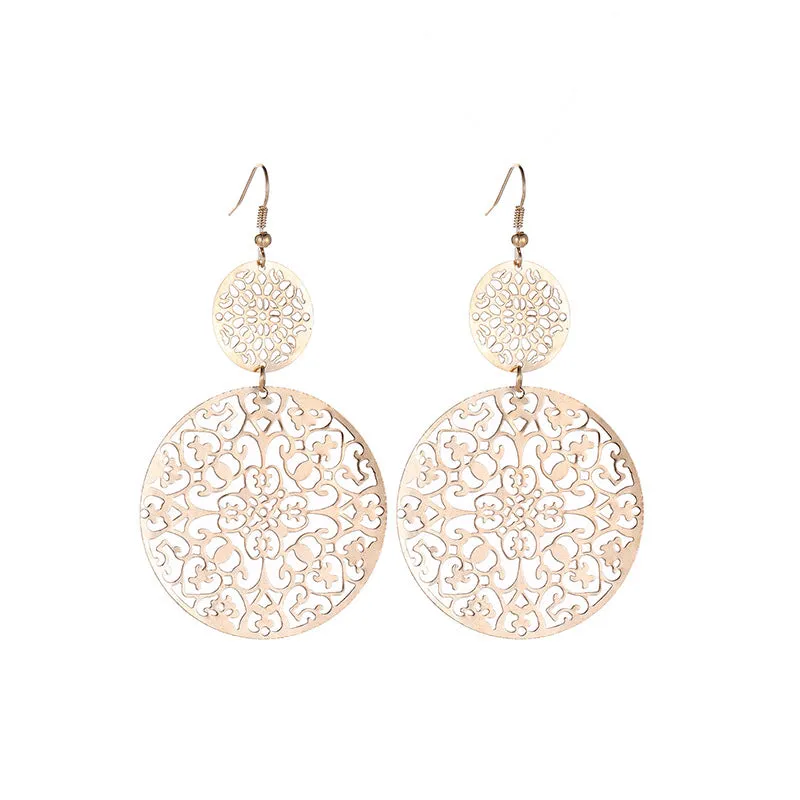 Wholesale Vintage Hollow Disc Frosted Palace Ethnic Style Carved Earrings