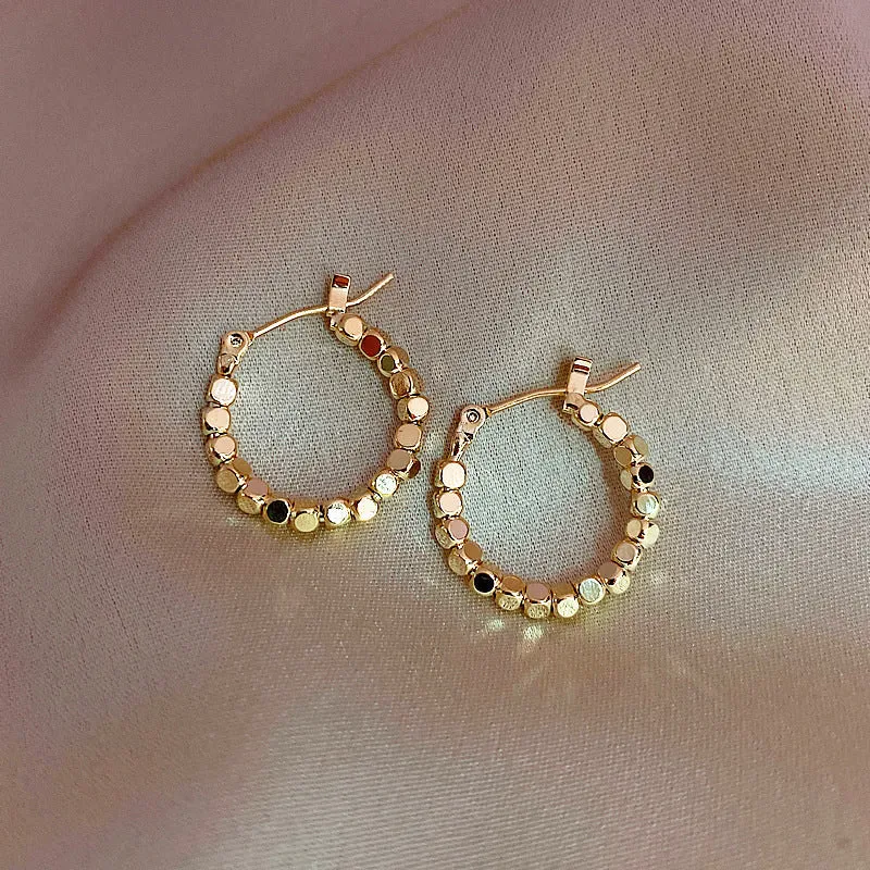 Wholesale Vintage Metal Earrings, Hoop Pendants, Minimalist Temperament, Square Beaded Earrings