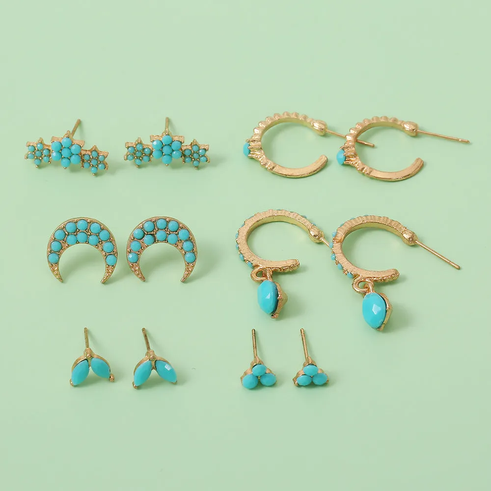 Wholesale Vintage Minimalist Metal Turquoise Star Moon Stud Earrings