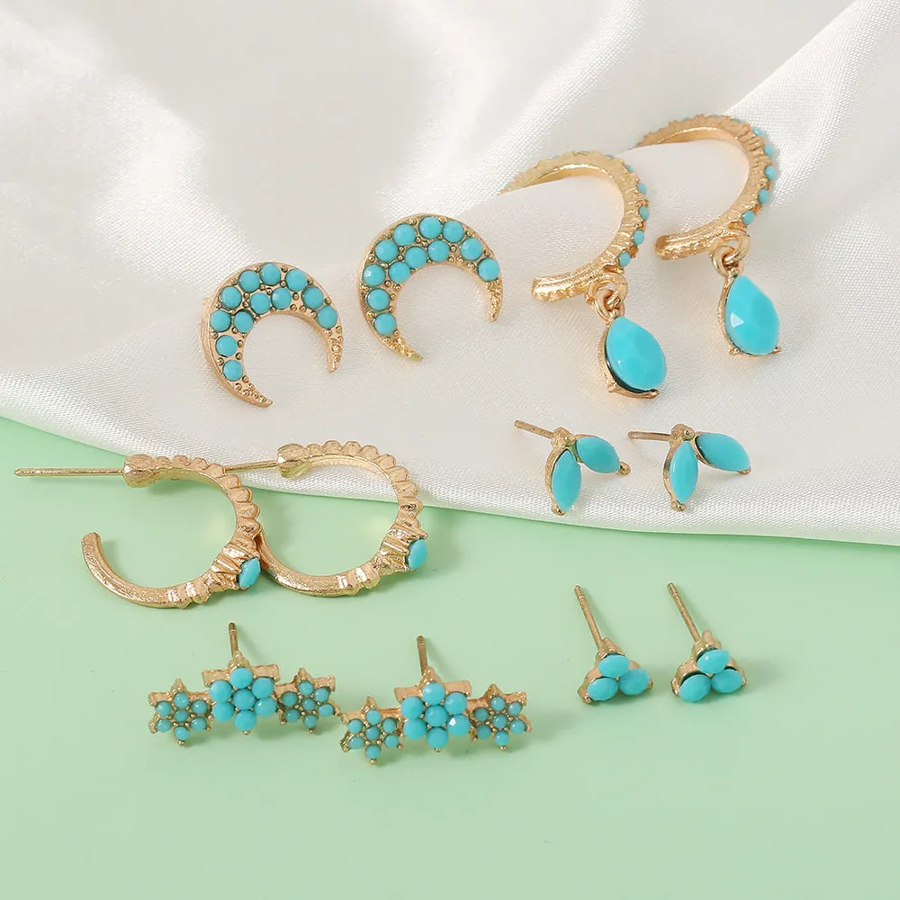 Wholesale Vintage Minimalist Metal Turquoise Star Moon Stud Earrings